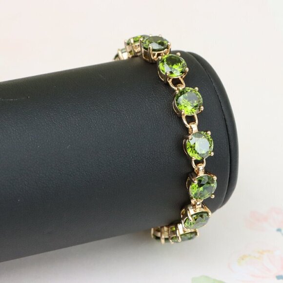 "Green Crystal Rose Gold Bracelet with Round Stones, XPBL1028 - Picture 8 of 12